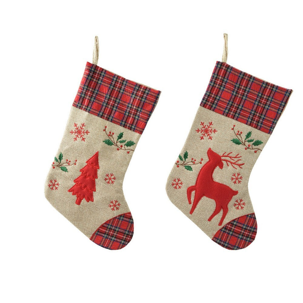 Kaemingk Stocking – Polyester Red & Cream, Christmas Holiday Decoration, Festive Xmas Hanging Ornament, Seasonal Home Décor, Holiday Gift Accent, 1 Piece Assorted