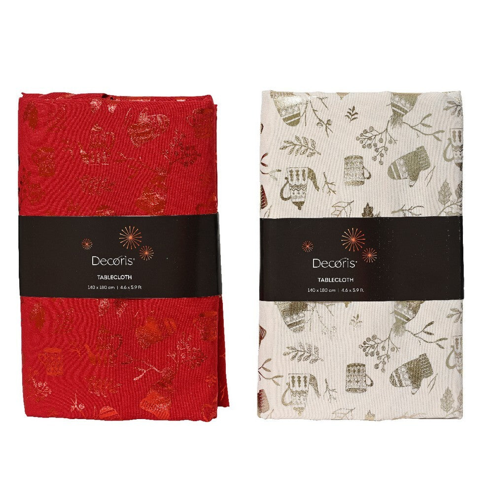 Kaemingk Tablecloth – Polyester Rectangle with Foil Print, Red & Gold, 5cm, Christmas Holiday Dining, Festive Xmas Table Decor, Seasonal Home Décor Accent, 1 Piece Assorted Colors