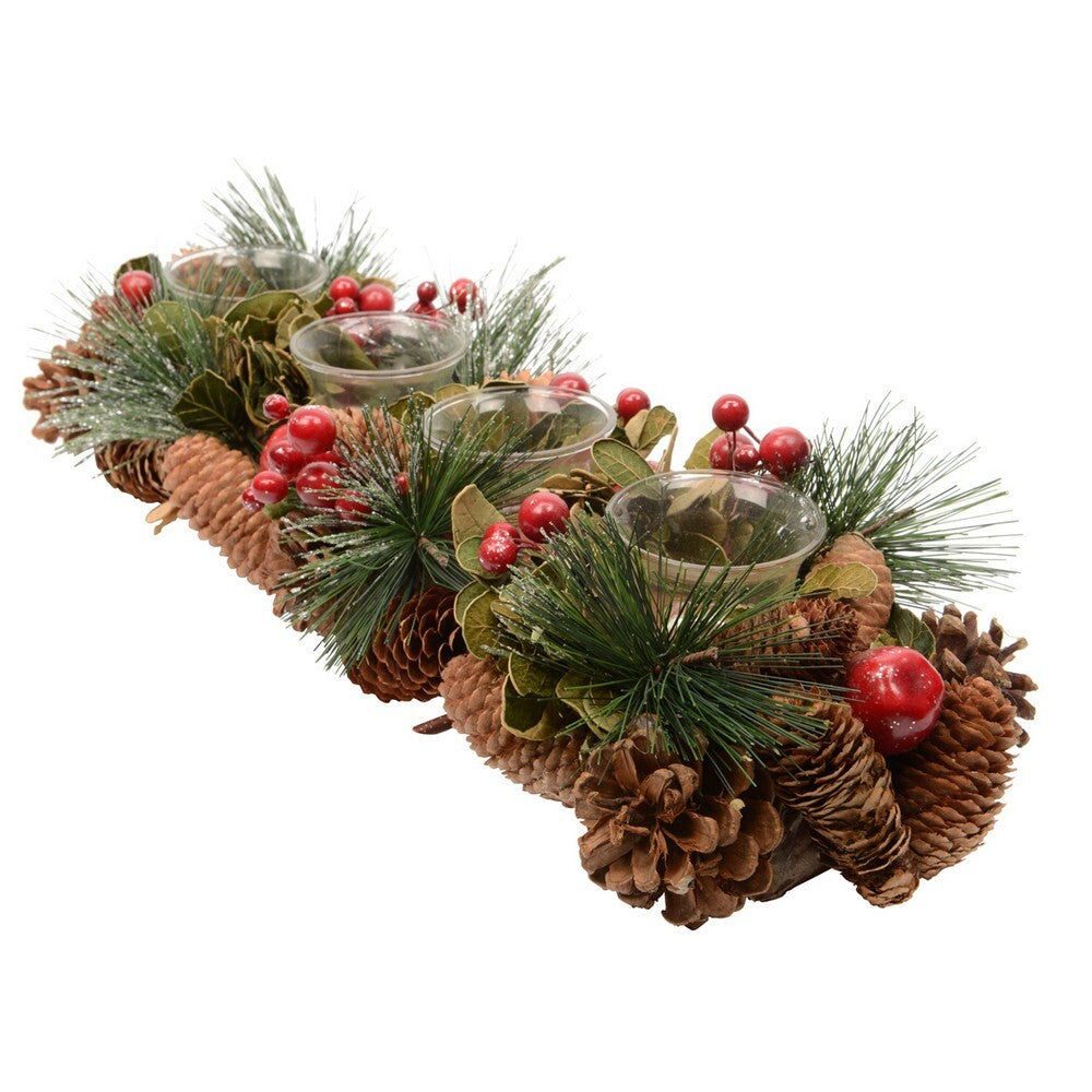 Kaemingk Tealight Holder – Pinecone Design, Green, Christmas Holiday Decoration, Festive Xmas Tabletop & Home Décor, Seasonal Candle Accent