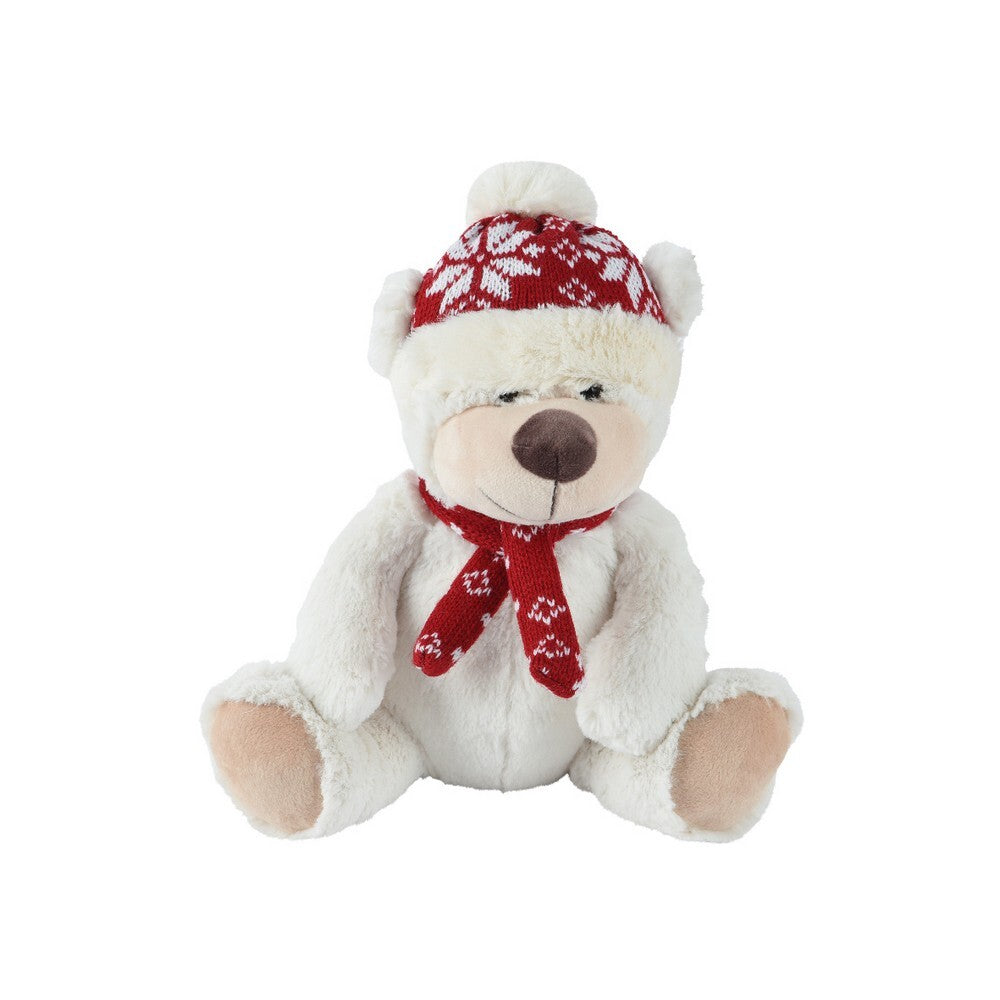 Kaemingk Bear – Plush with Red Knitted Hat, Christmas Holiday Decoration, Festive Xmas Stuffed Animal, Seasonal Home & Tabletop Décor, Cute Holiday Accent