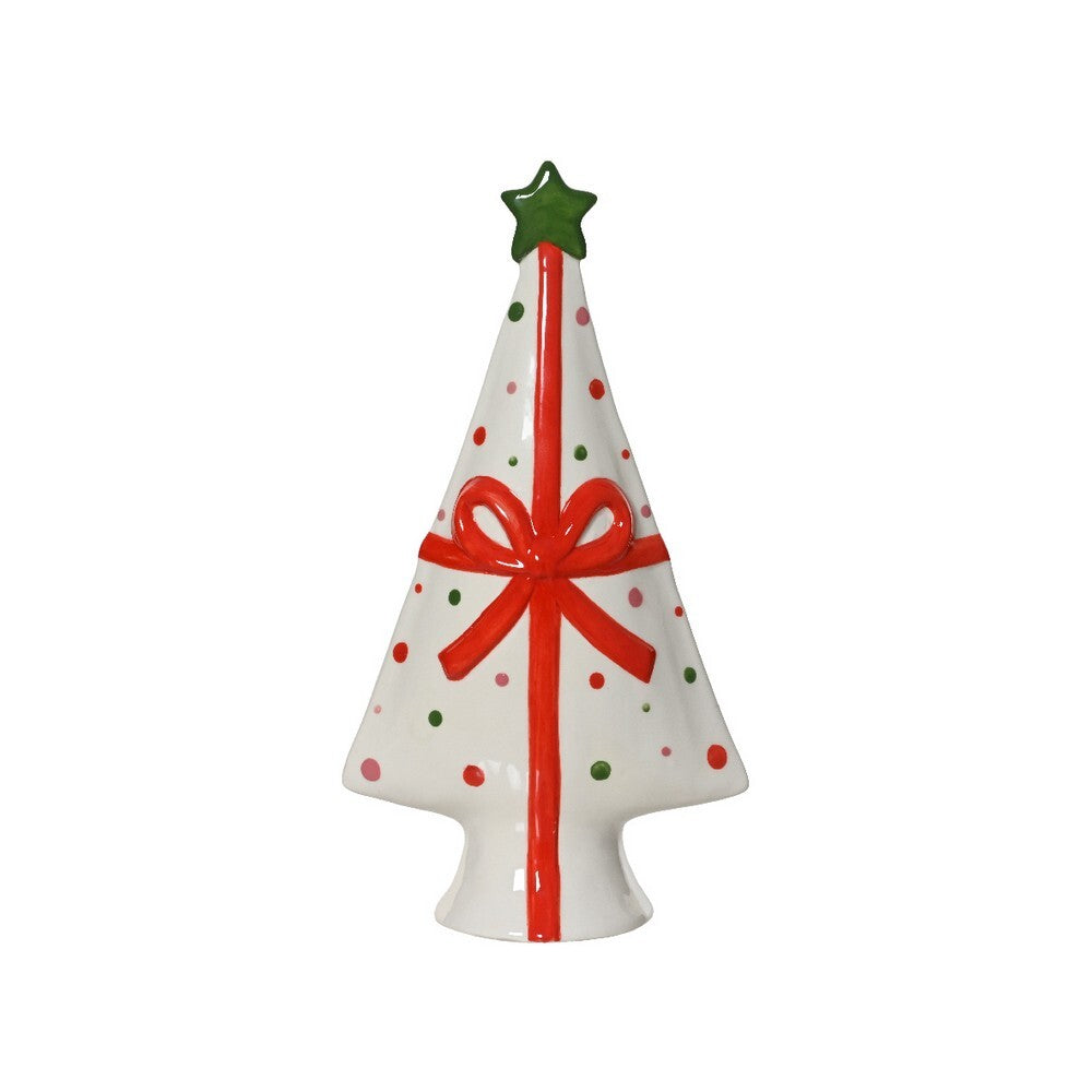 Kaemingk Figure – Dolomite Tree with Bow, Red, 29cm, Christmas Holiday Decoration, Festive Xmas Tabletop & Home Décor, Seasonal Decorative Accent