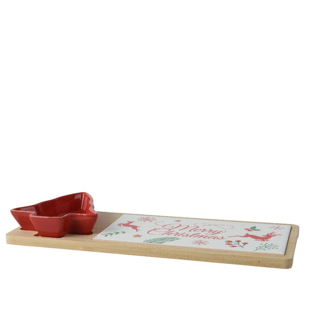 Kaemingk Cutting Board – Stoneware Rectangle with Christmas Pattern Print, Holiday Kitchen Accessory, Festive Xmas Tableware, Seasonal Home & Dining Décor