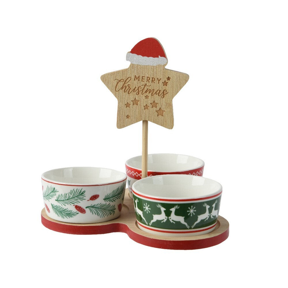 Kaemingk Tapas Set – 19cm Porcelain Plates with 3 Different Decals, Christmas Holiday Tableware, Festive Xmas Dining, Elegant Kitchen Serveware, Seasonal Home Décor