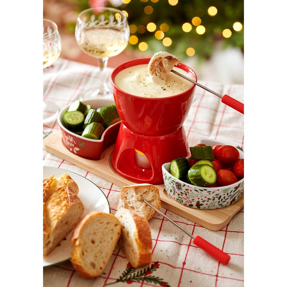 Kaemingk Tapas Set – Stoneware Rectangle with Bowl Decal, FSC 100%, Christmas Holiday Tableware, Festive Xmas Dining, Sustainable Kitchen Serveware, Seasonal Home Décor