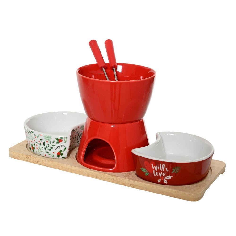 Kaemingk Tapas Set – Stoneware Rectangle with Bowl Decal, FSC 100%, Christmas Holiday Tableware, Festive Xmas Dining, Sustainable Kitchen Serveware, Seasonal Home Décor
