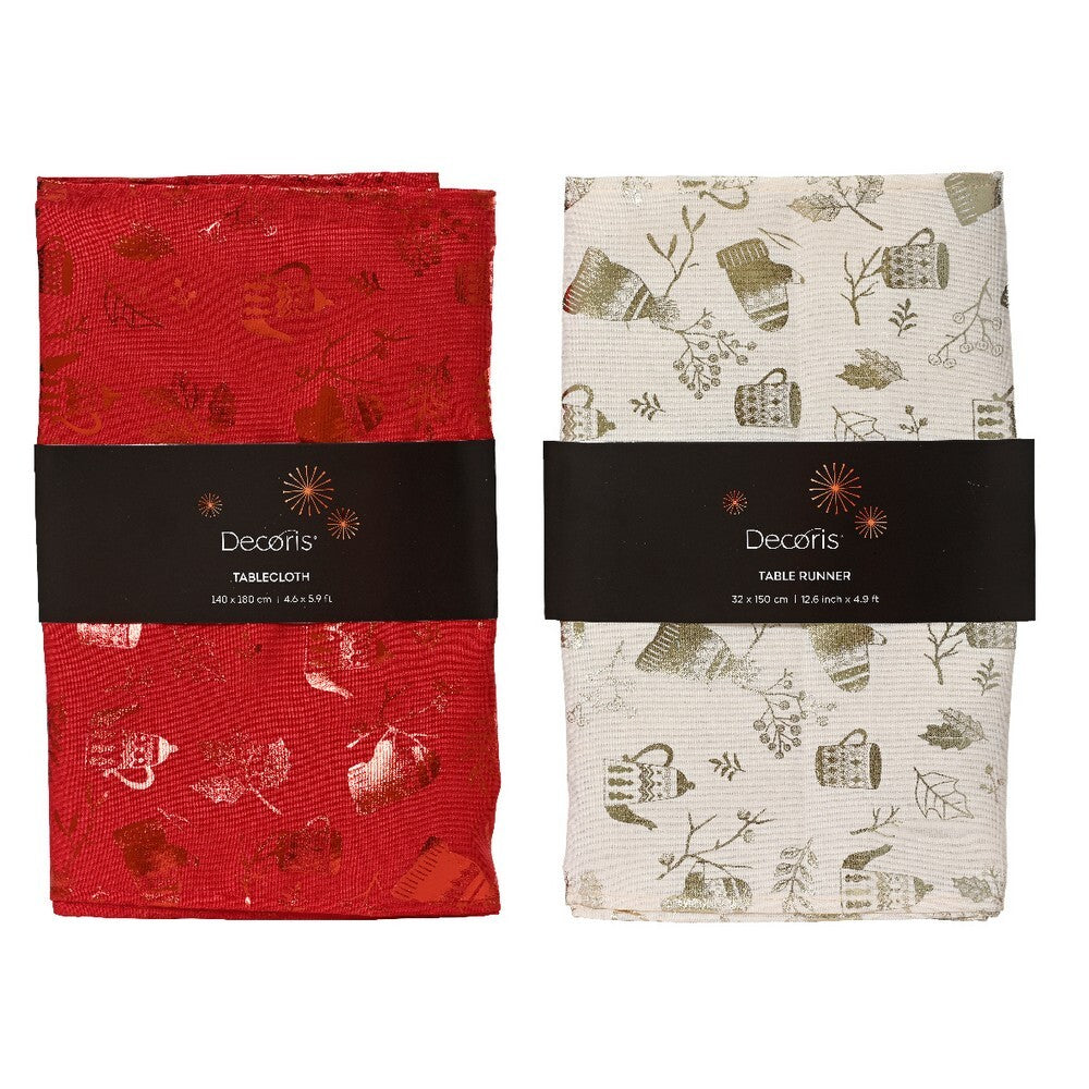 Kaemingk Tablerunner – Polyester with Red & Gold Foil Print, 5cm, Christmas Holiday Table Décor, Festive Xmas Dining, Seasonal Home & Tabletop Decoration, 1 Piece Assorted Colors