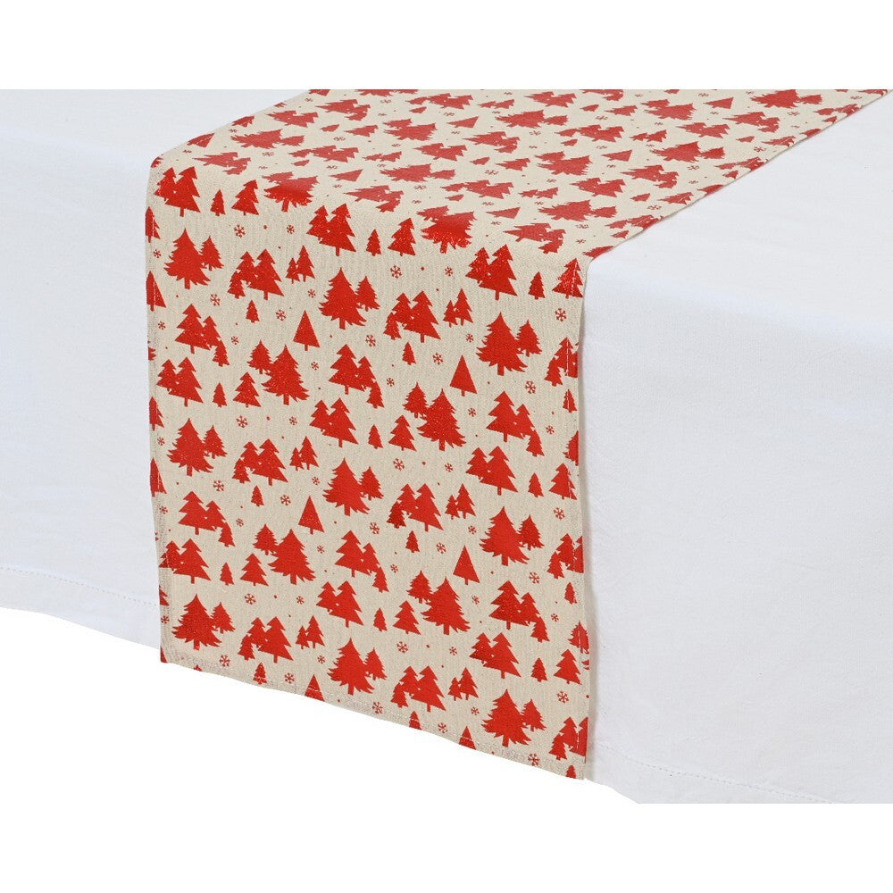Kaemingk Tablerunner – Polyester with Red & Gold Foil Print, Christmas Holiday Table Décor, Festive Xmas Dining, Seasonal Home & Tabletop Decoration, 1 Piece Assorted Design