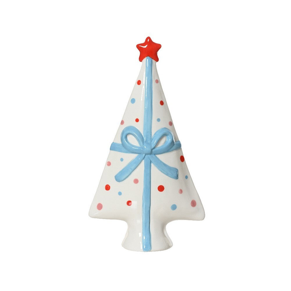 Kaemingk Figure – Dolomite Tree with Bow, Blue, Christmas Holiday Decoration, Festive Xmas Tabletop & Home Décor, Seasonal Decorative Accent