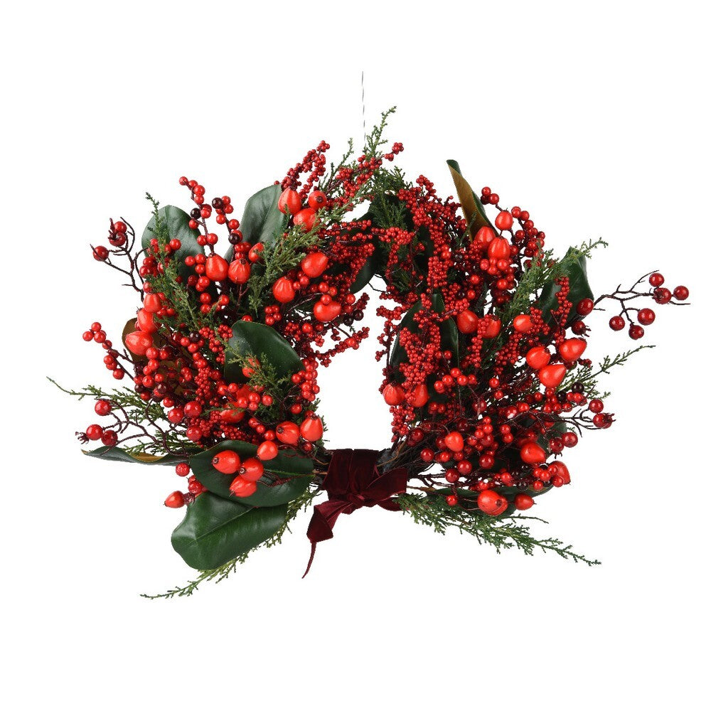 Kaemingk Big Berry Wreath – Red Berries, Indoor Christmas Holiday Decoration, Festive Xmas Tabletop & Home Décor, Seasonal Winter Decorative Accent