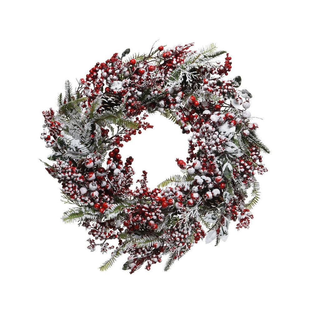 Homesmiths R/w berry wreath snowy red berries pinecones indoor