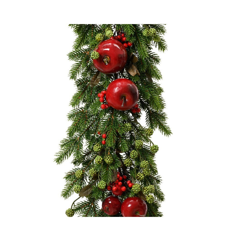 Kaemingk Deco Apple Garland – Green Plastic Fruit & Red Berries, Christmas Holiday Decoration, Festive Xmas Indoor Tabletop & Home Décor, Seasonal Decorative Accent