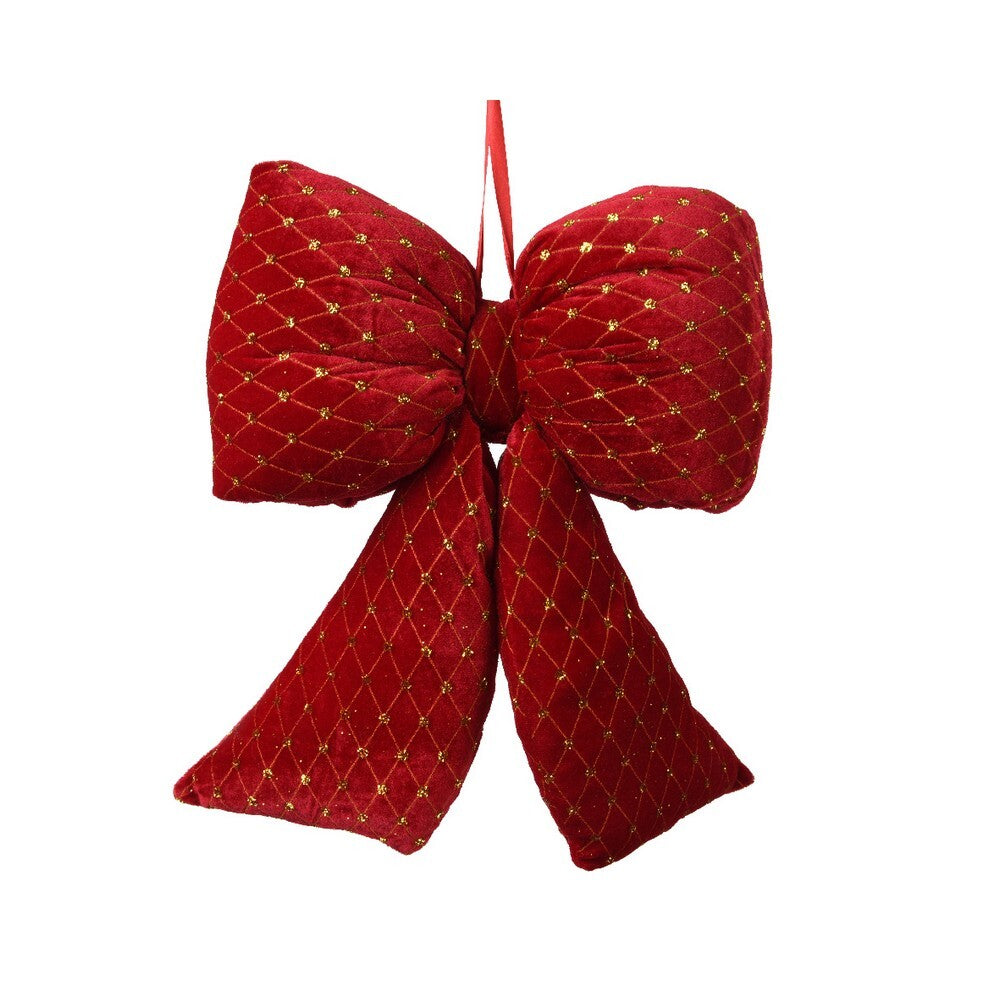 Kaemingk Bow – Polyester Velvet with Gold Spangles, Red, Christmas Holiday Decoration, Festive Xmas Indoor Tabletop & Home Décor, Seasonal Decorative Accent