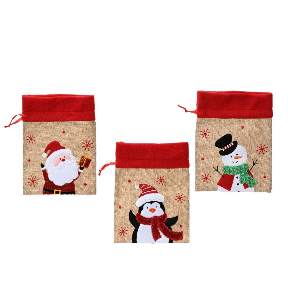 Kaemingk Giftbag – Polyester with Snowflake Stitching, Christmas Holiday Present Bag, Festive Xmas Gift Packaging, Holiday Storage Accessory, 1 Piece Assorted Design