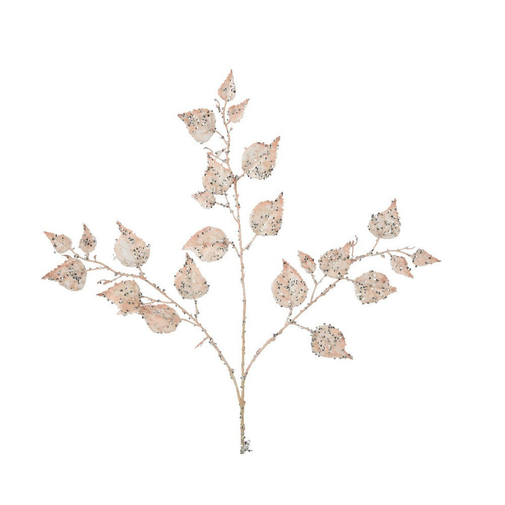 Kaemingk Spray – PE with Spangles on Leaf, Peach Pearl, Christmas Holiday Decoration, Festive Xmas Indoor Tabletop & Home Décor, Seasonal Decorative Accent