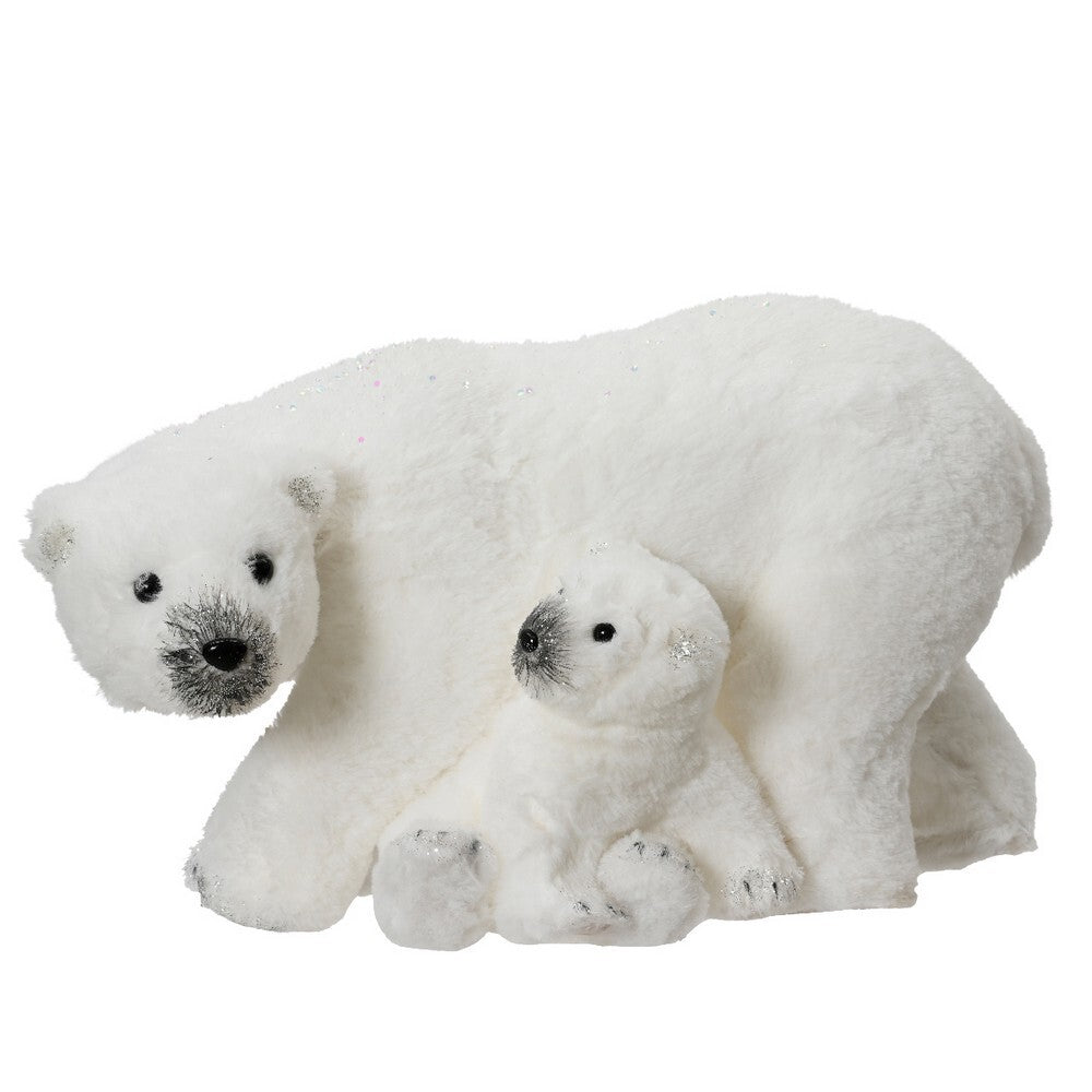 Kaemingk Bear – Artificial Fur with Glitters, White, Christmas Holiday Decoration, Festive Xmas Indoor Tabletop & Home Décor, Seasonal Decorative Accent