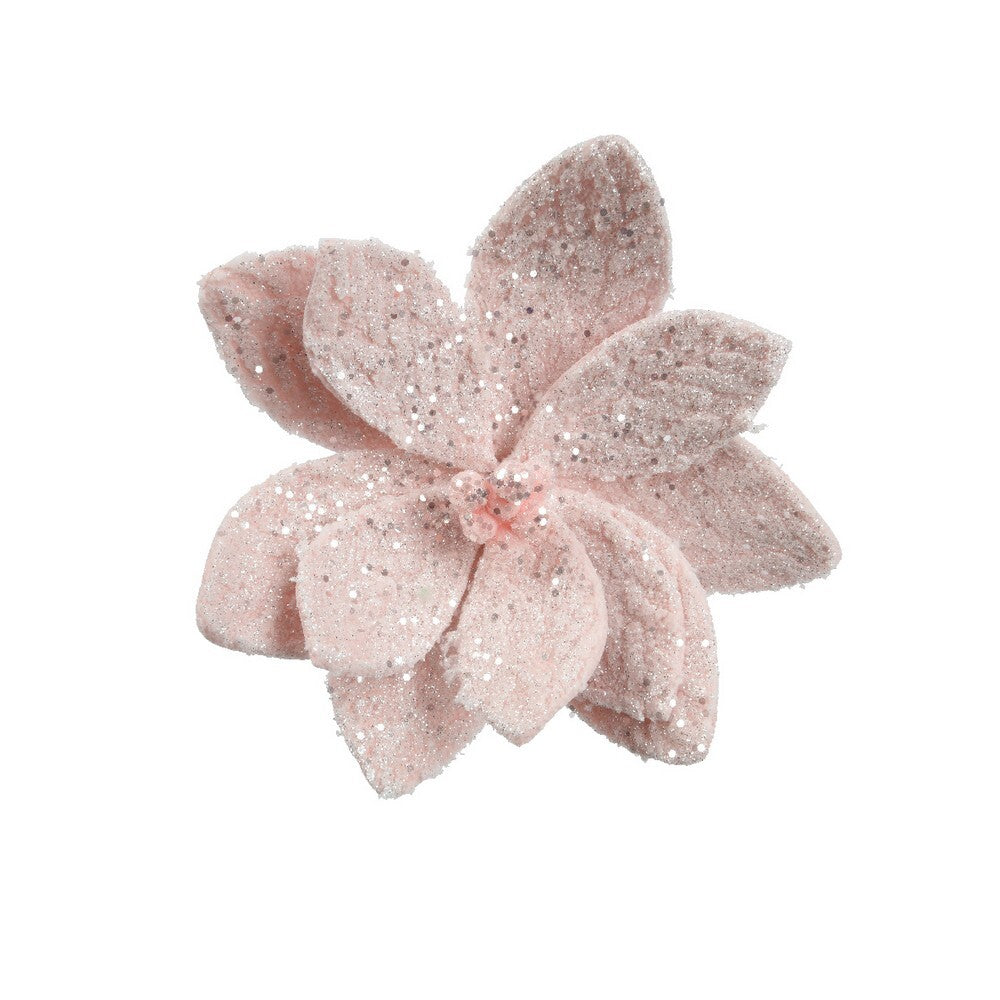 Kaemingk Poinsettia – Faux Fur Flower on Clip, Soft Pink Christmas Decoration, Festive Holiday Floral Accent, Elegant Xmas Tree Ornament, Seasonal Home Décor Accessory