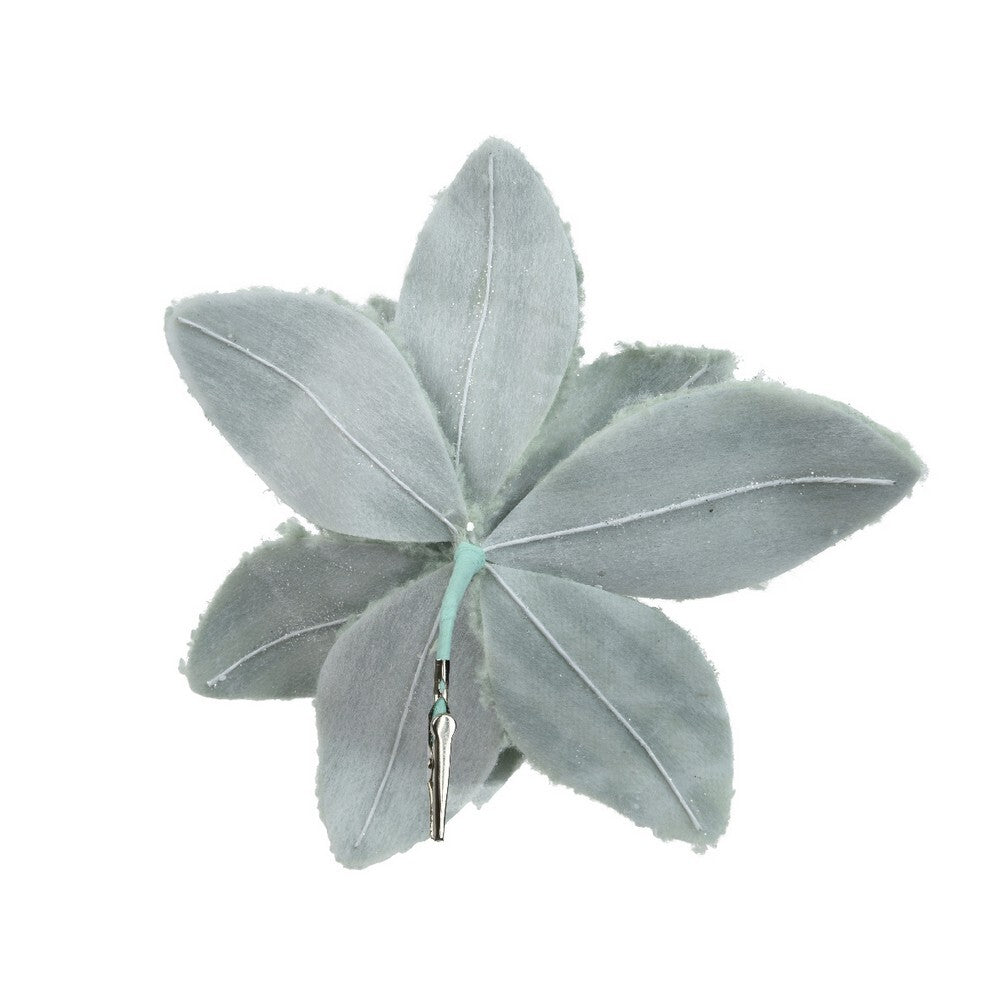 Kaemingk Poinsettia – Faux Fur Flower on Clip, Sage Green Christmas Decoration, Festive Holiday Floral Accent, Elegant Xmas Tree Ornament, Seasonal Home Décor Accessory