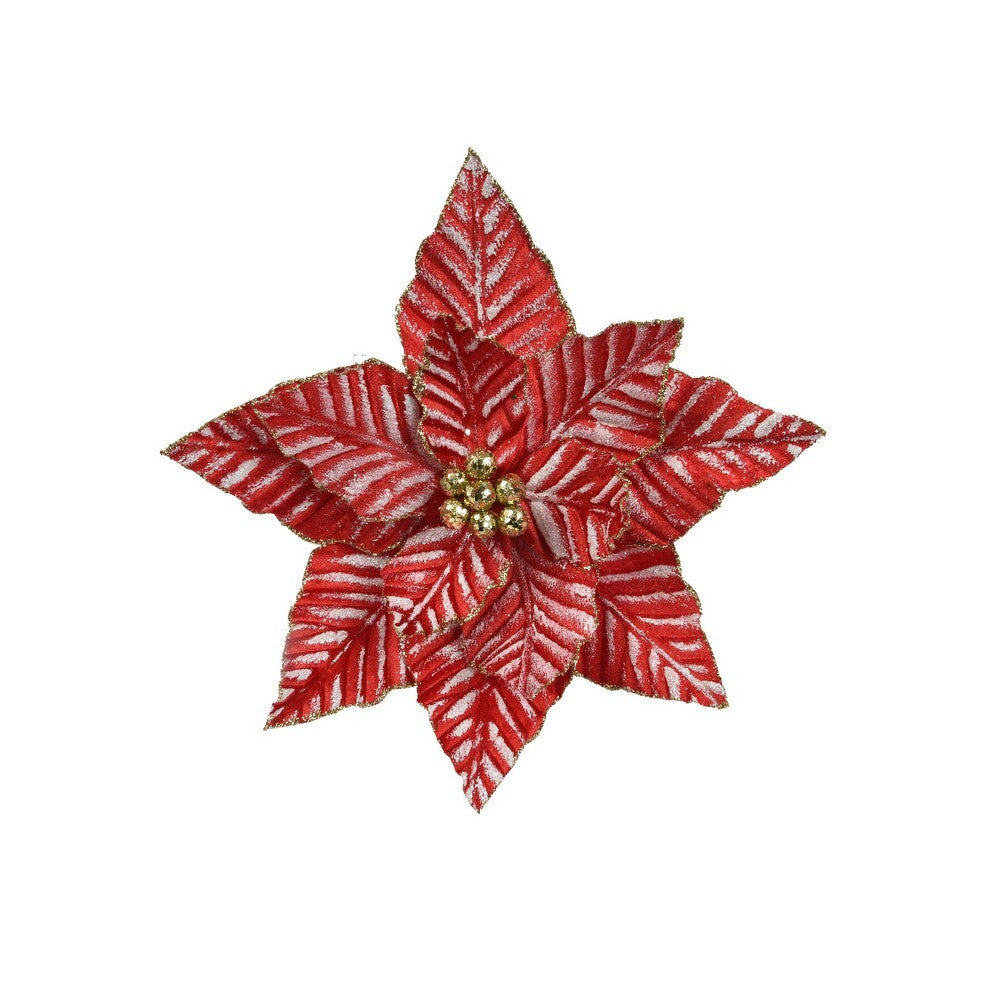 Kaemingk Poinsettia – Polyester Velvet Flower on Clip, Red Christmas Decoration, Festive Holiday Floral Accent, Elegant Xmas Tree Ornament, Seasonal Home Décor Accessory