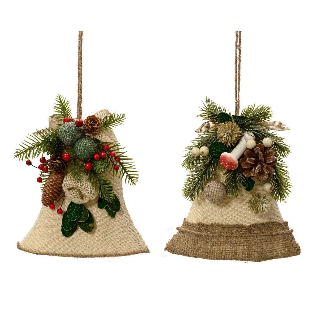 Kaemingk Bell – Jute with Pinecones and Foam Berries, Christmas Holiday Decoration, Festive Xmas Tree Ornament or Seasonal Home Décor Accent, 1 Piece Assorted Designs