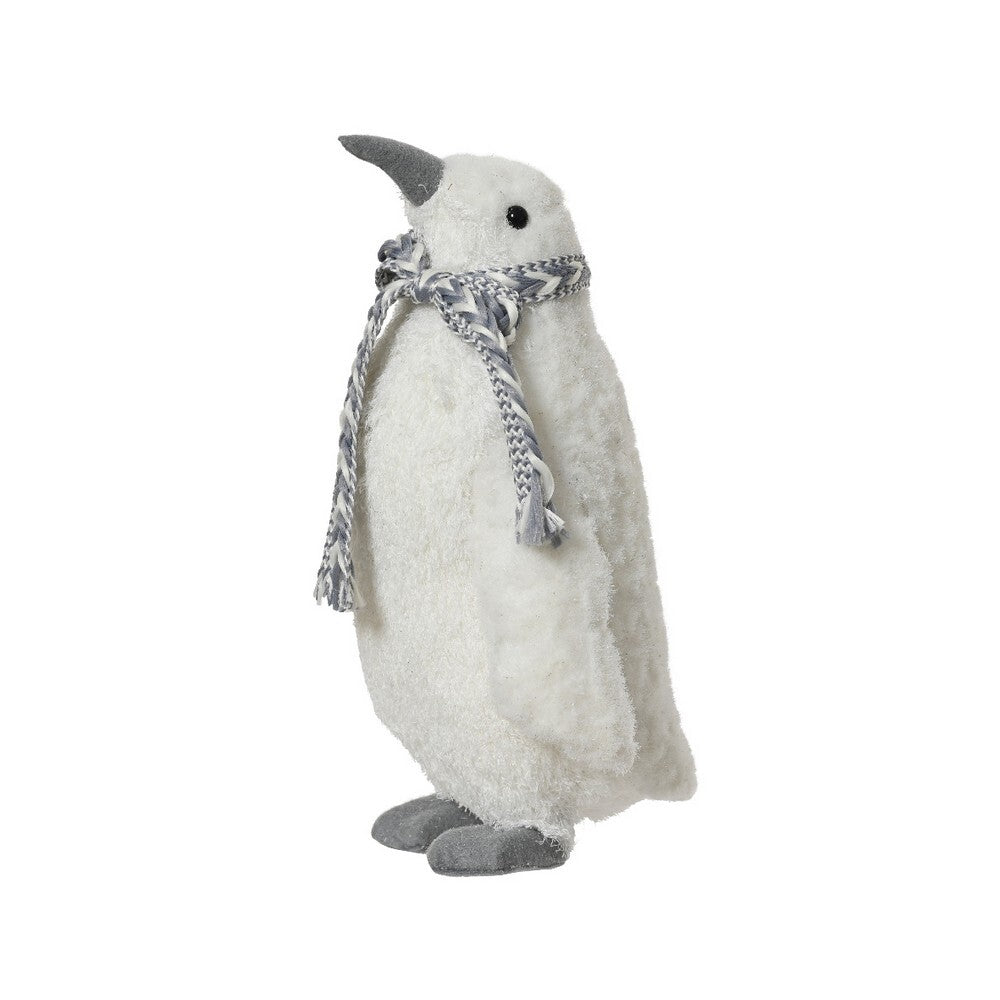 Kaemingk Penguin – White Polyester Glitter Figurine with Polyester Scarf, Christmas Holiday Decoration, Festive Xmas Tabletop or Tree Ornament, Seasonal Home Décor Accent