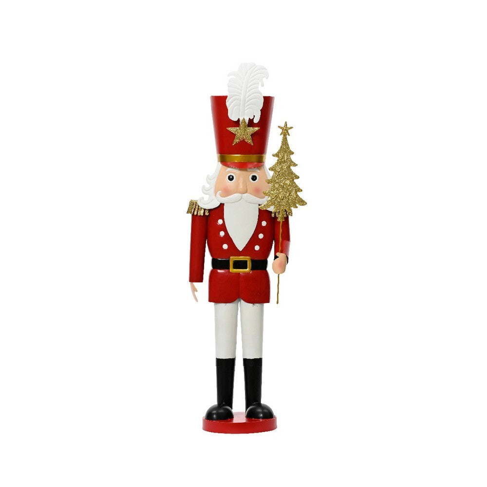 Kaemingk Nutcracker – Iron Figurine with Glitter and Tree, Christmas Holiday Decoration, Festive Xmas Tabletop or Tree Ornament, Seasonal Home Décor Accent