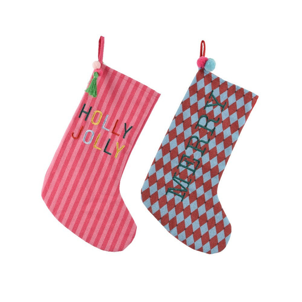 Kaemingk Stocking – Polyester, Christmas Holiday Decoration, Festive Xmas Hanging Ornament, Seasonal Home Décor Accent, 1 Piece Assorted Designs