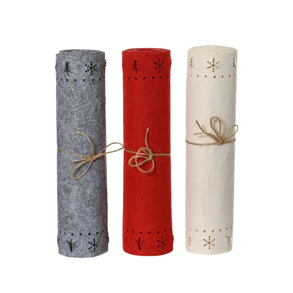 Kaemingk Table Runner – Felt with Snowflake and Tree Cut-Out Edges Christmas Holiday Dining Decoration, Festive Xmas Table Décor, Seasonal Home Accent, 1 Piece Assorted Colors