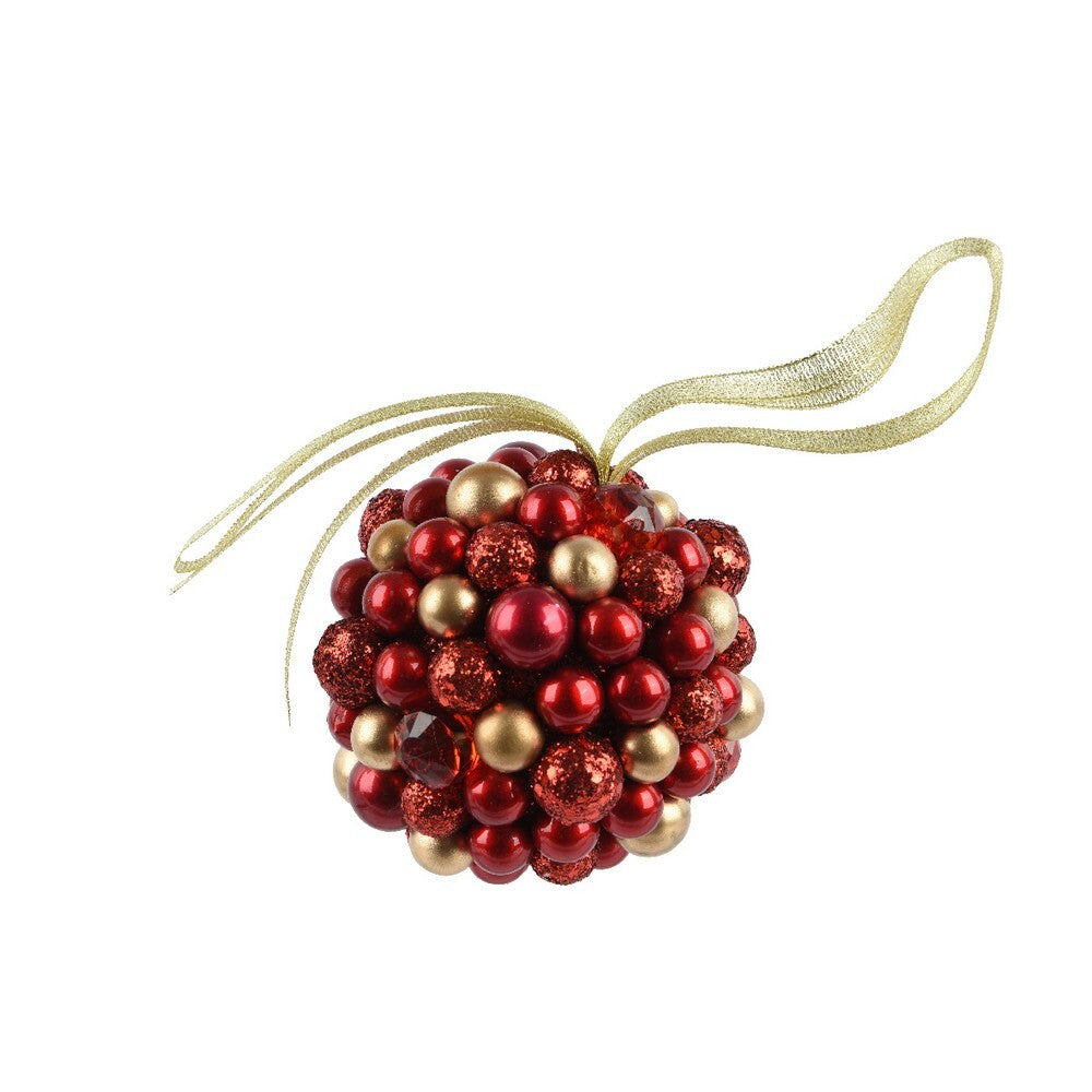 Kaemingk Bauble – Shatterproof Matt, Shiny and Glitter with Berries, Christmas Holiday Decoration, Festive Xmas Tree Ornament, Seasonal Home Décor Accent-Red