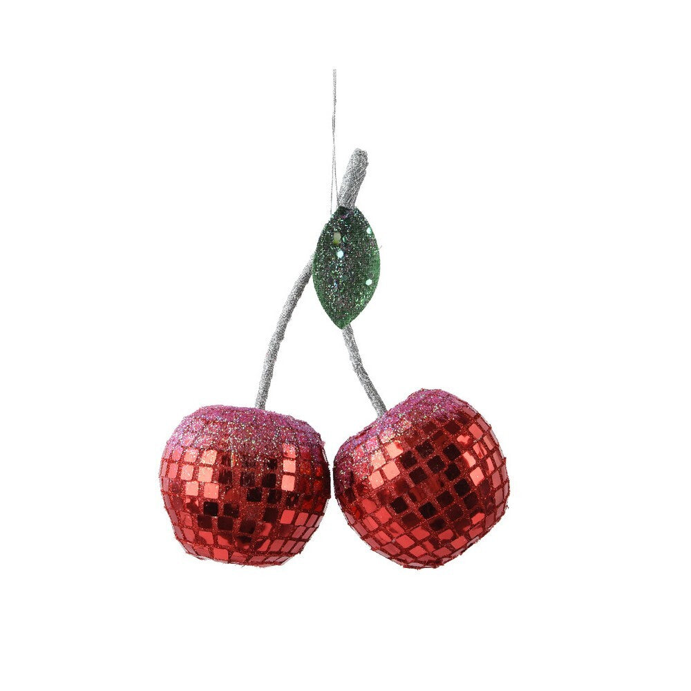 Kaemingk Cherry – Polyester Glitter with Polyester Leaf, Christmas Holiday Decoration, Festive Xmas Floral or Tree Accent, Seasonal Home Décor Accessory