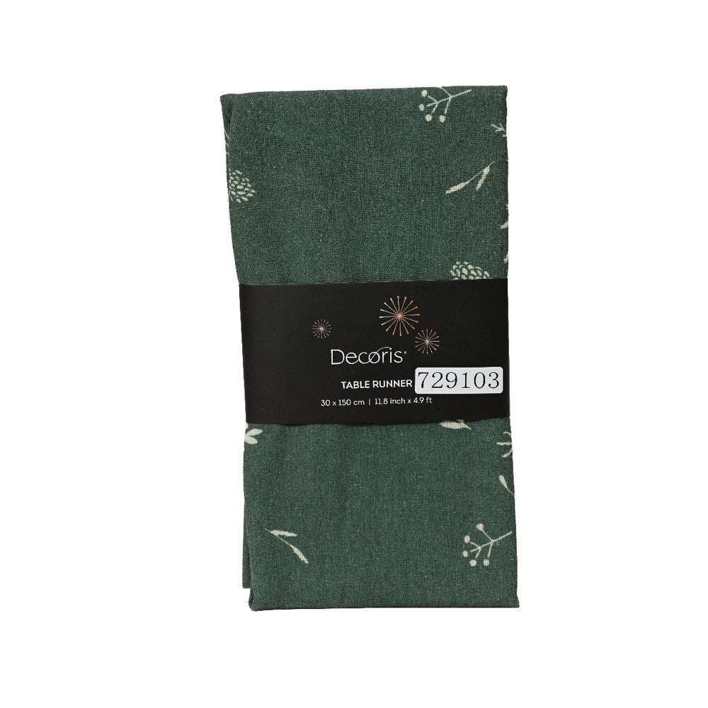 Kaemingk Table Runner – Polyester Cotton with Printed Plant Pattern, Christmas Holiday Dining Linen, Festive Xmas Table Décor, Seasonal Home Accent