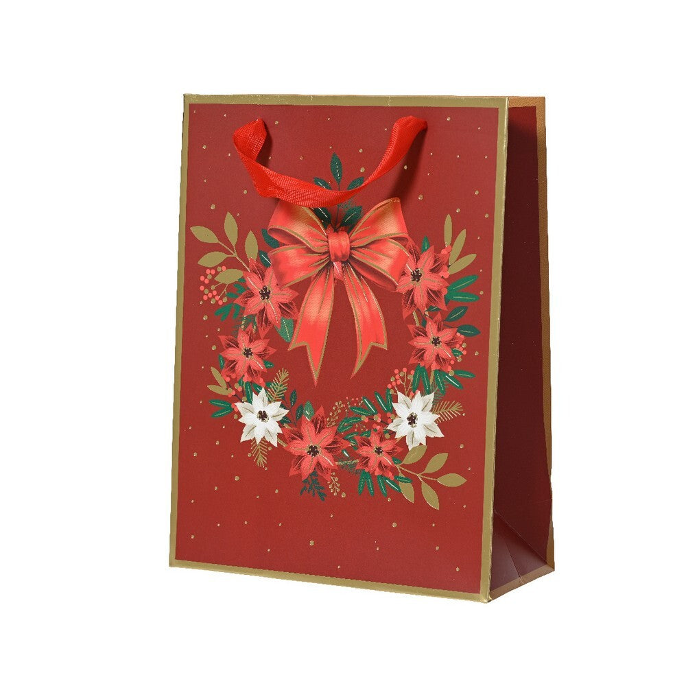 Kaemingk Gift Bag – Paper Foil, Christmas Holiday Packaging, Festive Xmas Present Wrap, Seasonal Home Décor Accent-Red Medium