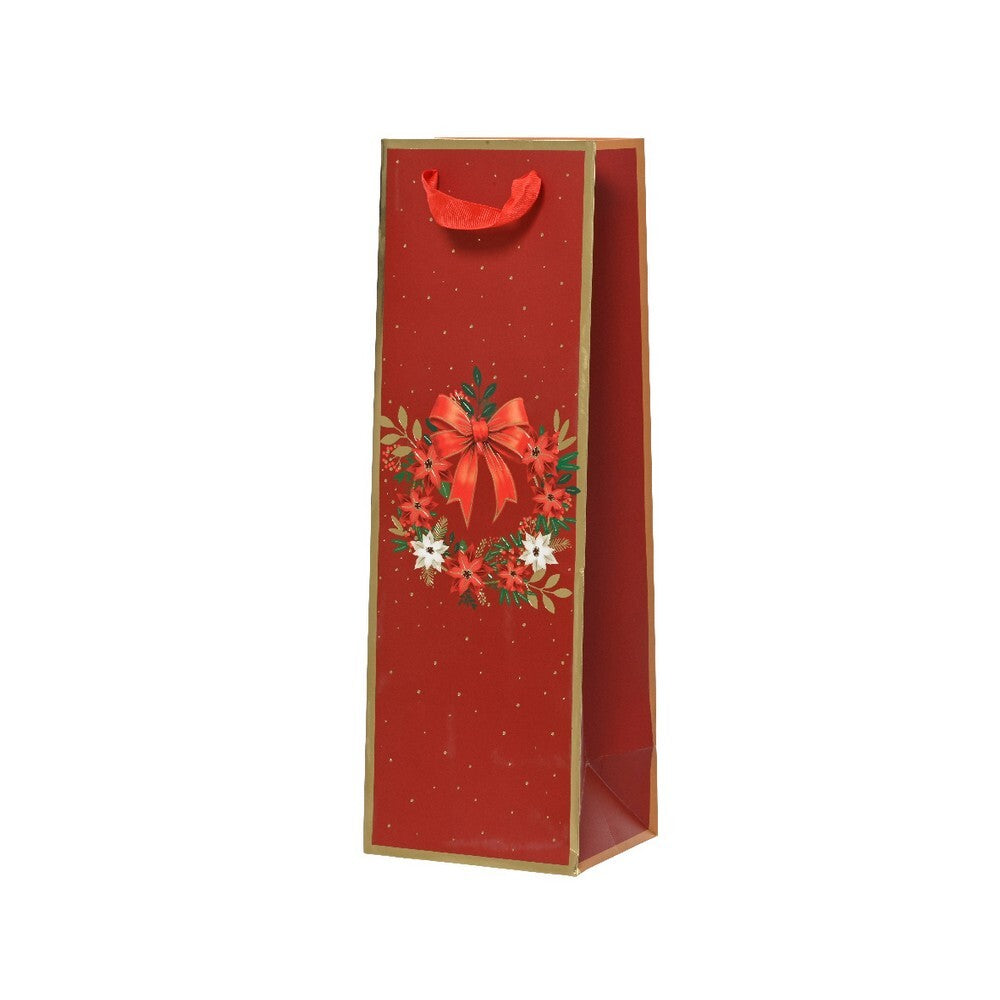 Kaemingk Gift Bag – Paper Foil, Christmas Holiday Packaging, Festive Xmas Present Wrap, Seasonal Home Décor Accent-Red Bottle