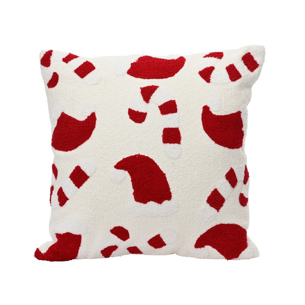 Kaemingk Cushion – Cotton, Red & White, Christmas Holiday Throw Pillow, Festive Xmas Living Room or Bedroom Décor, Seasonal Home Accent