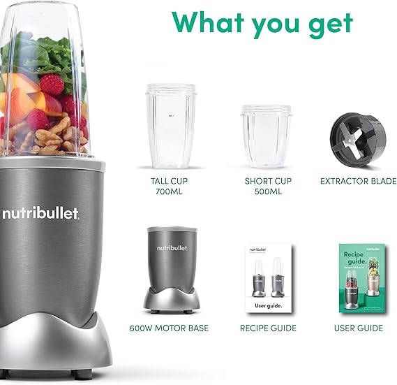 NutriBullet Grey Countertop Blender 600 Watt , NBR-0612 , 700 capacity.