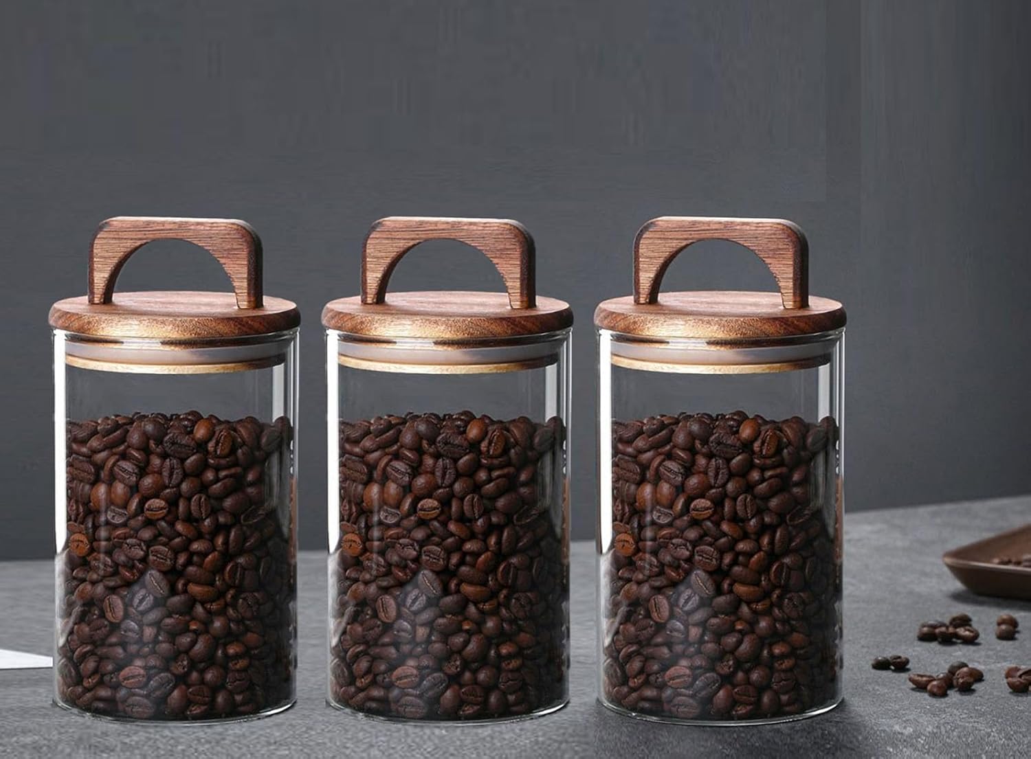 1Chase Borosilicate Glass Jar With Acacia Wood Air Tight Lid & Handle 1 Piece 1000ML 18cm