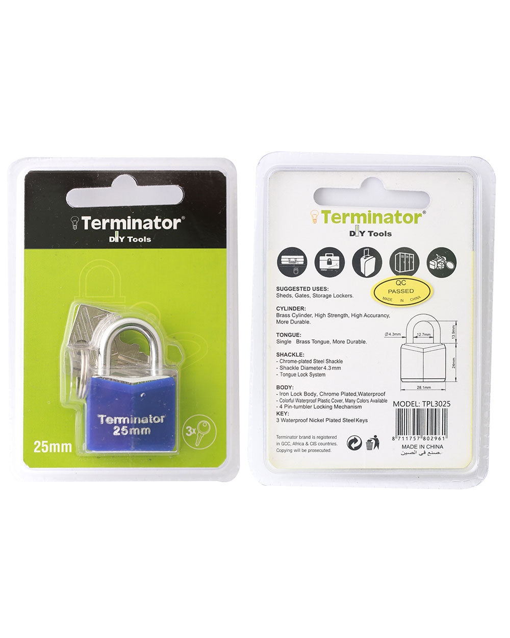 Terminator brand Pad Lock 25mm Blue