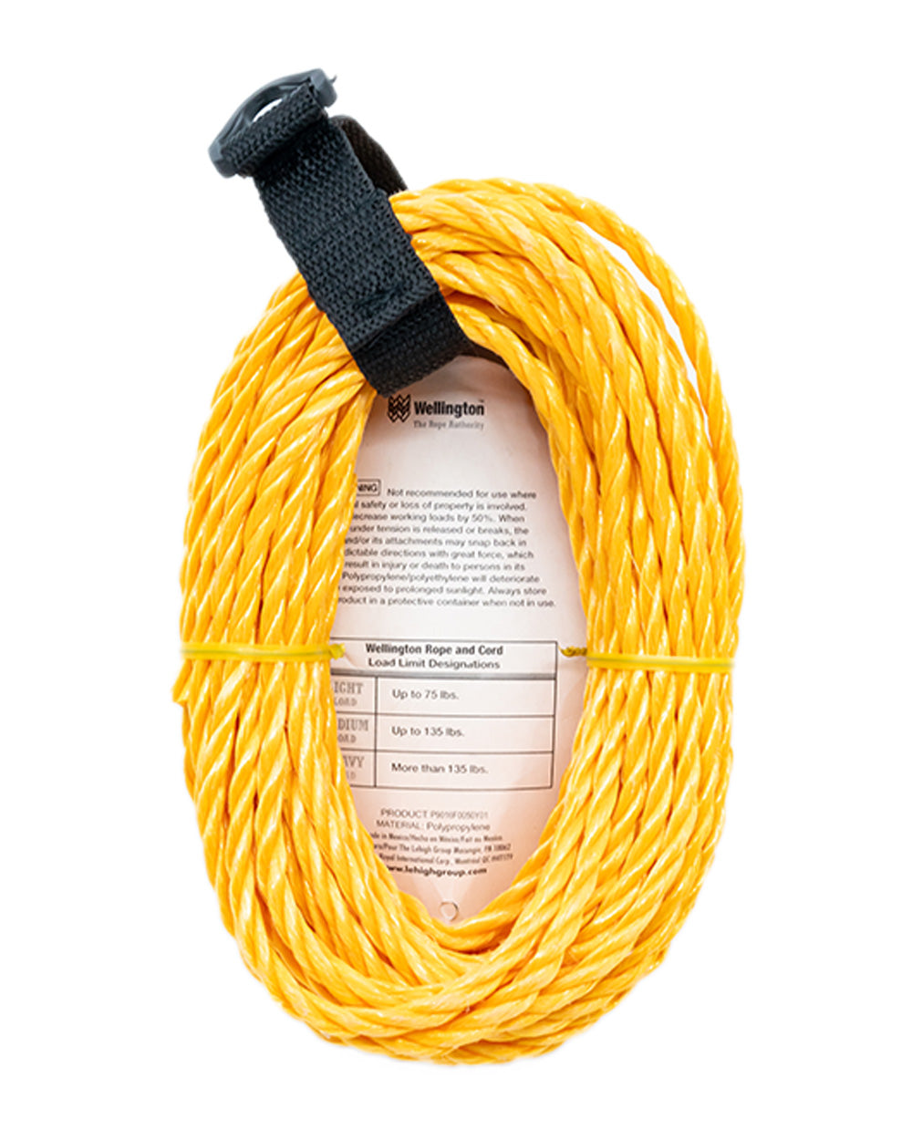 Wellington Cordage 1/4"x50' Yellow Poly Rope Twisted