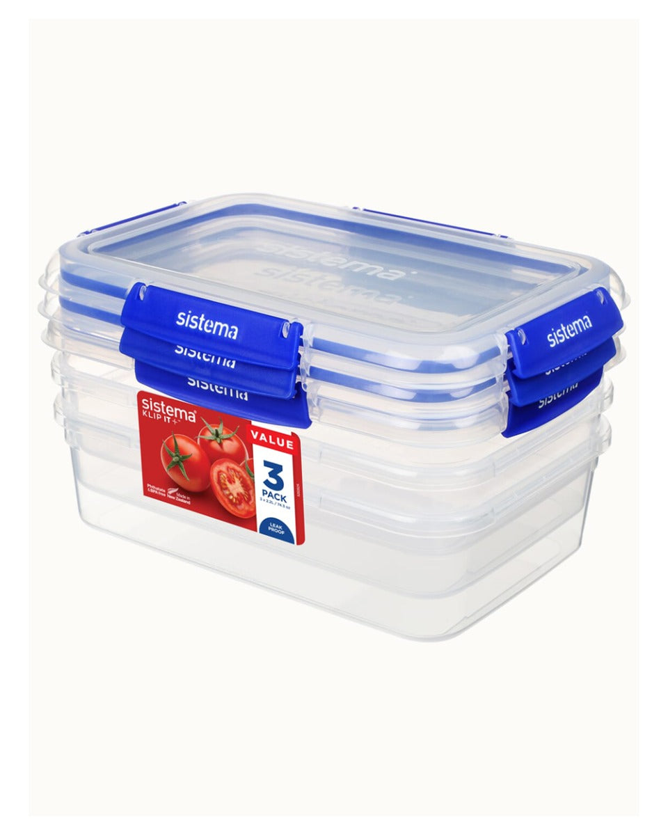 Sistema 2.2 Litre Klip it Rectangular Container Pack of 3