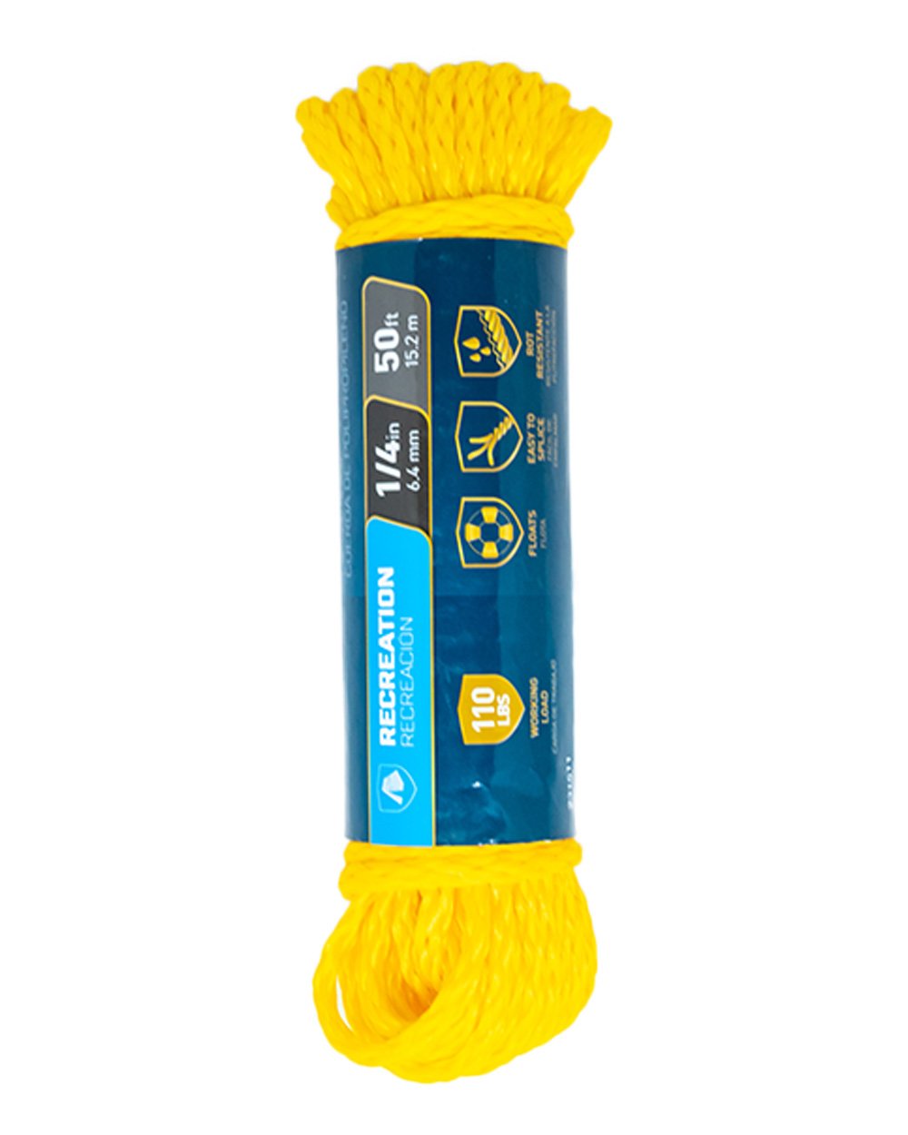 Tru-Guard 1/4"x50' Yellow Polypropylene Rope