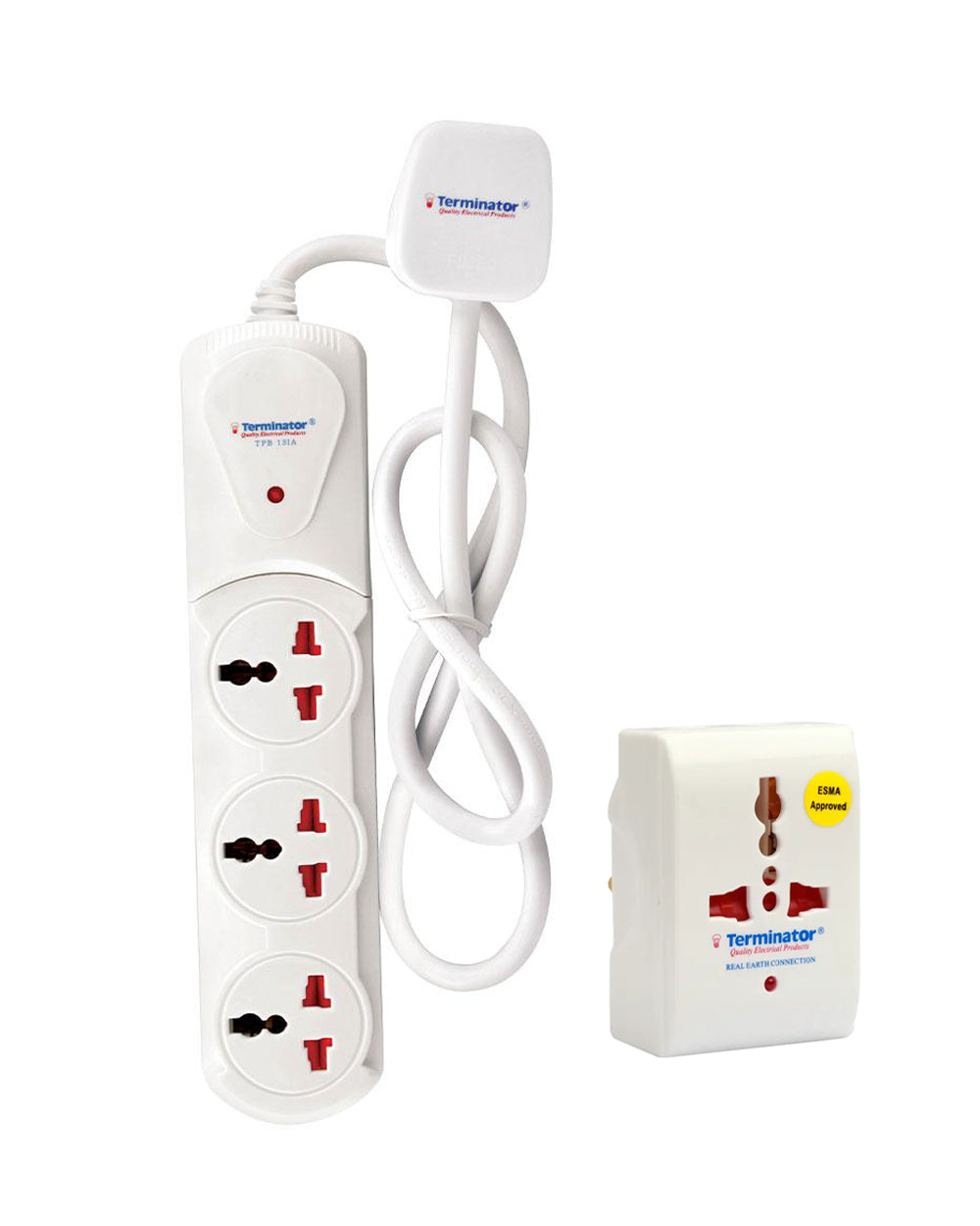 Terminator 3 Way Universal Extension Socket, 2 Meter Cable + 3 Way Multi Adaptor