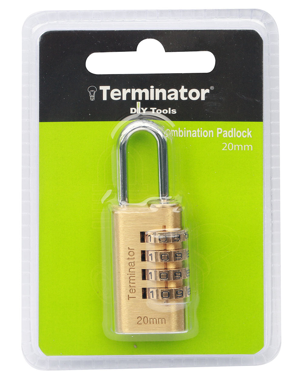 Terminator brand Brass Combination Pad Lock 20mm 4 Wheel