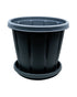 Cosmoplast Woodgrain Pot With Tray 14 Inches Grey