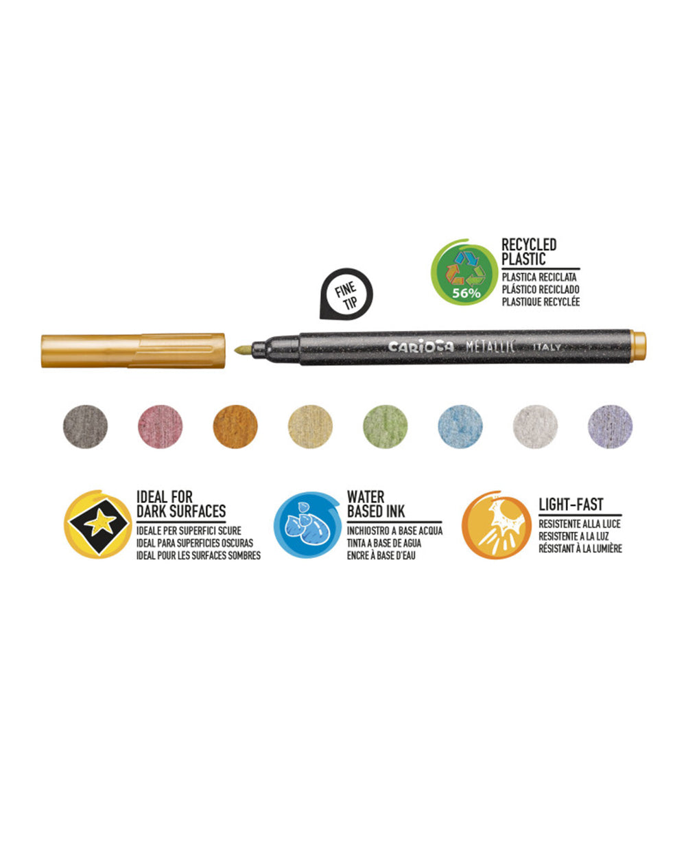Carioca Metallic Fine Marker Pens Pack of 8