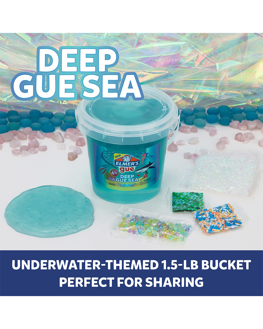 Elmer's Gue Pre Made Slime Deep Gue Sea Blue Clear Slime 680ML Bucket