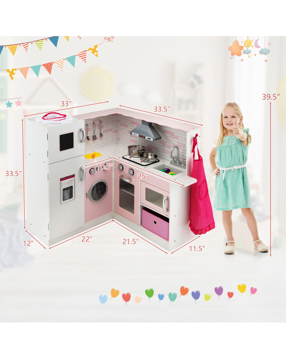 Cost Way Corner Play Kitchen Wooden Toy Set with Sound and Light