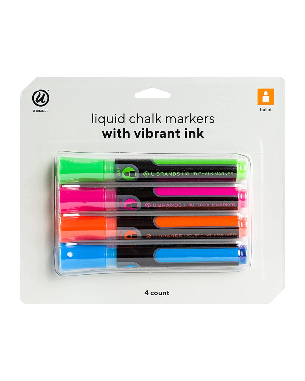 U Brands Liquid Chalk Dry Erase Markers Bullet Tip Multi Bright Colors Pack of 4