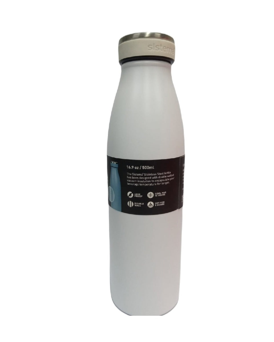 Sistema 500ML Stainless Steel Bottle White