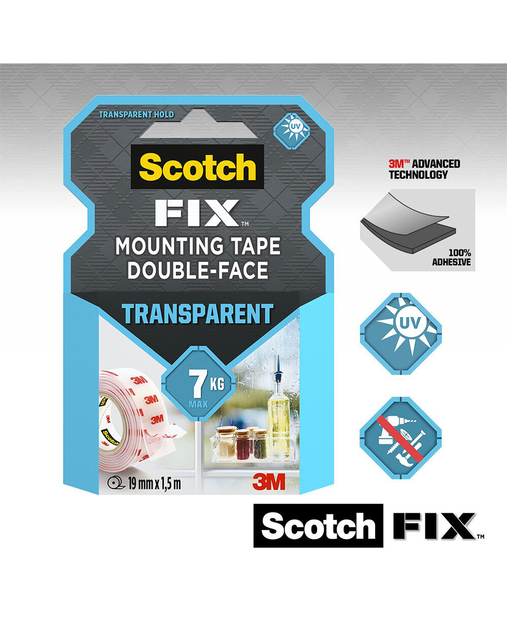 Scotch Transparent Mounting Tape 19mm x 1.5 Meter 4910C-1915-P