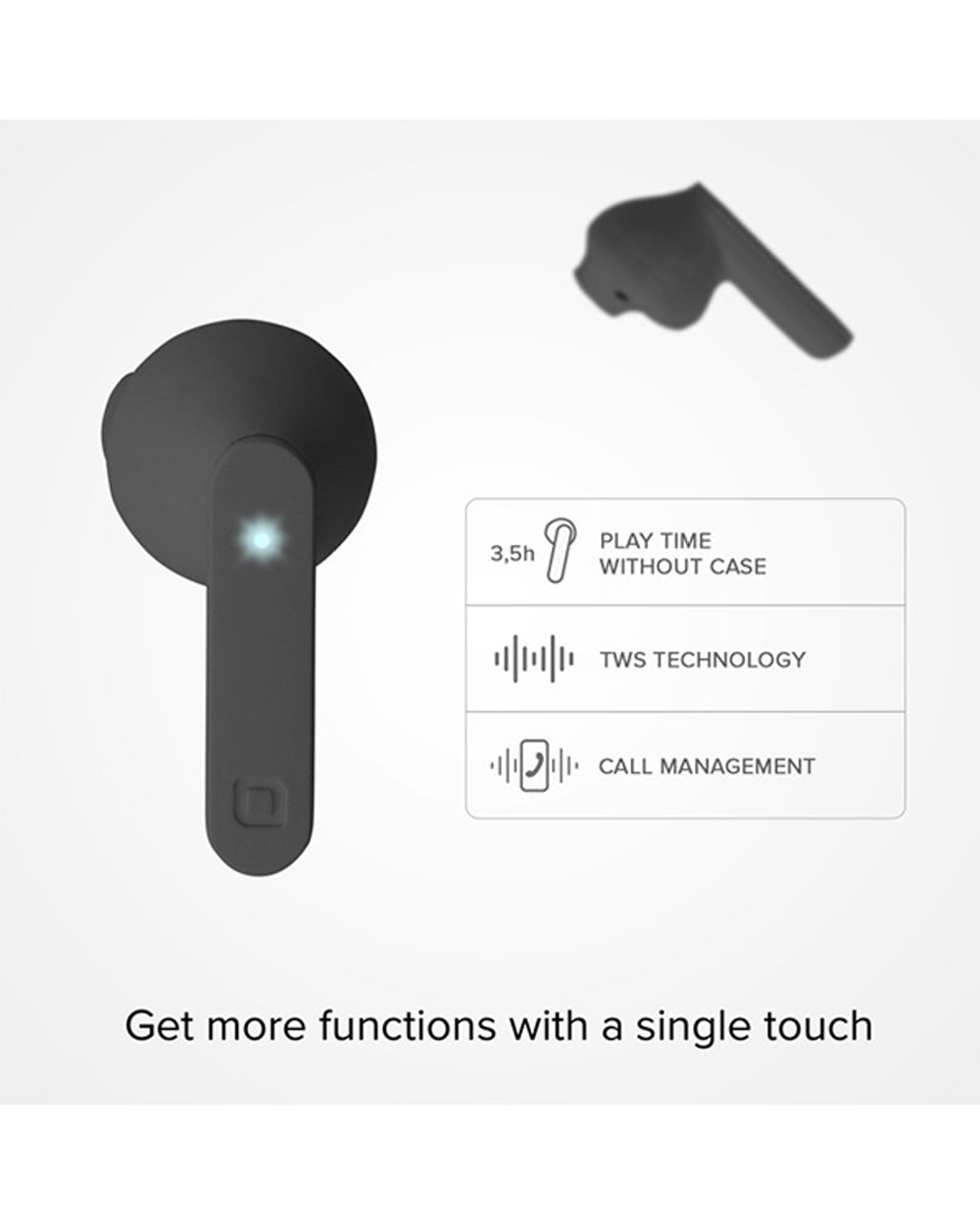 SBS Stereo Wireless Earphones 200 Mah Charging Base Touch Controls & Microphone Black