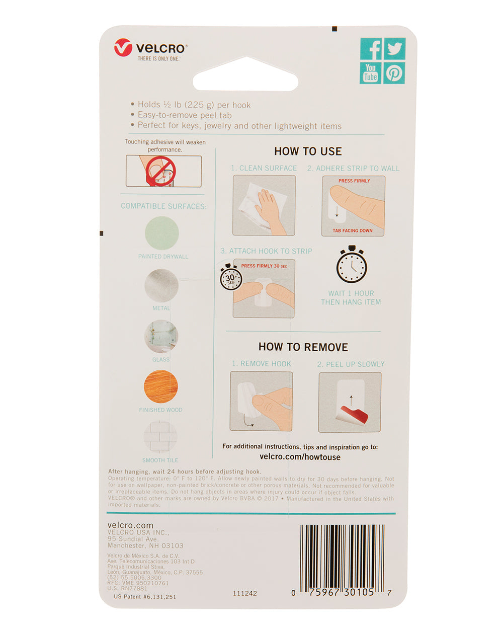 VELCRO HANGables Removable Micro Hooks 4 Count Black